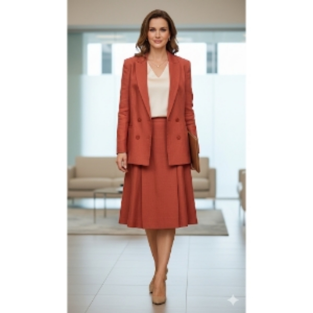 VTG 70s 80s Sabrina B Red Skirt Suit Poland Women’s 12 Dry Clean Only W/Flaws